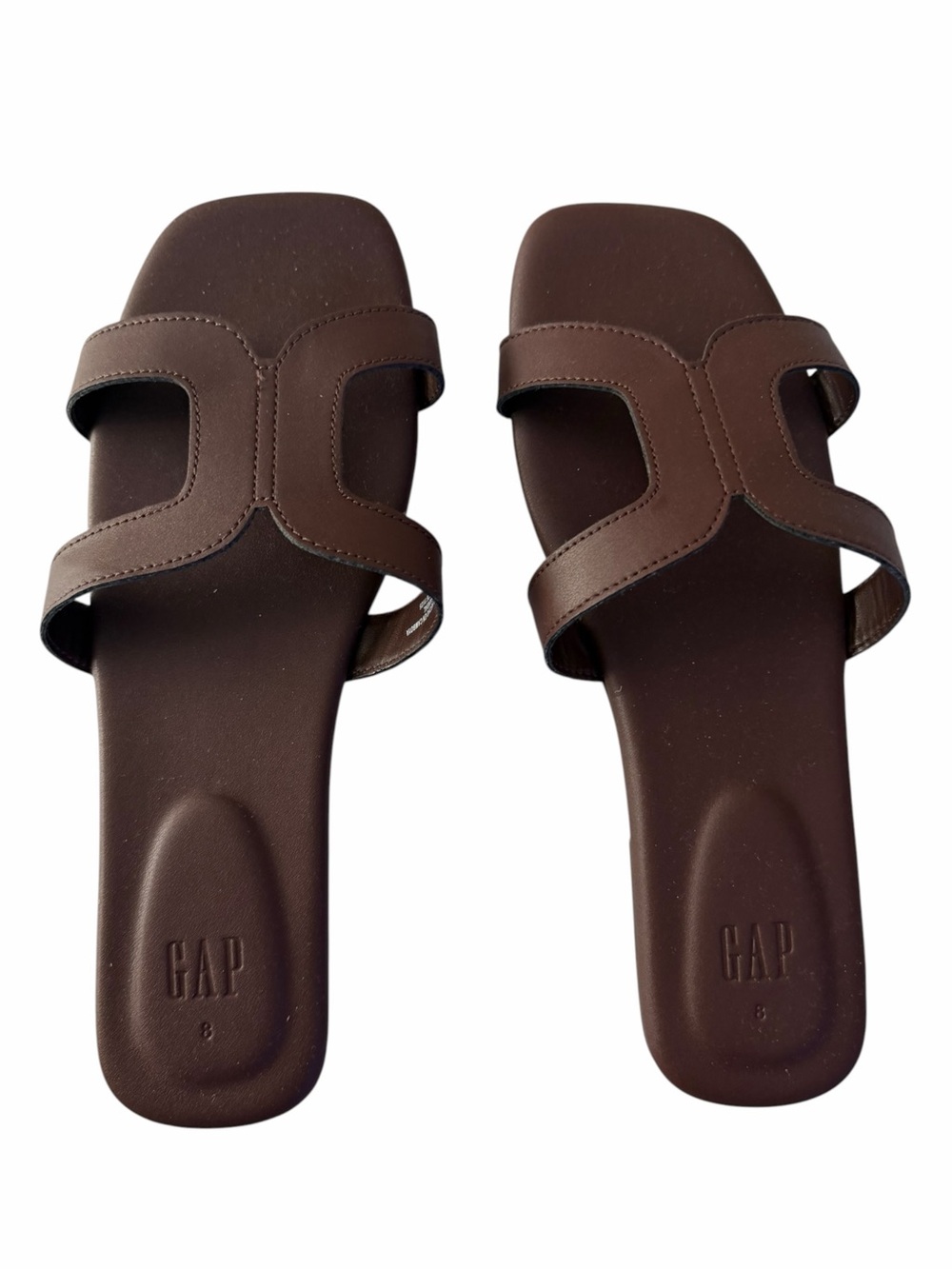 GAP Vegan Leather H Strap Slide Sandals | Chocolate Brown | Size 8